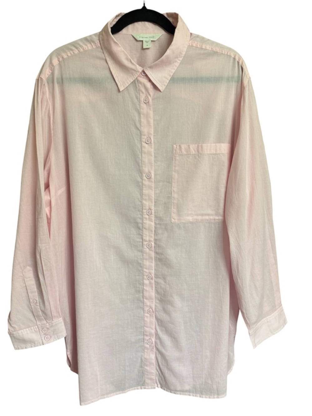Garnet Hill Organic Cotton Pale Pink BD Tunic Top Oversized Semi Sheer Size: 18